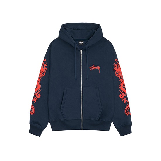 Stussy-Dragons-Zip-Navy-Hoodie Stussy zippé Dragons bleu marine Pull