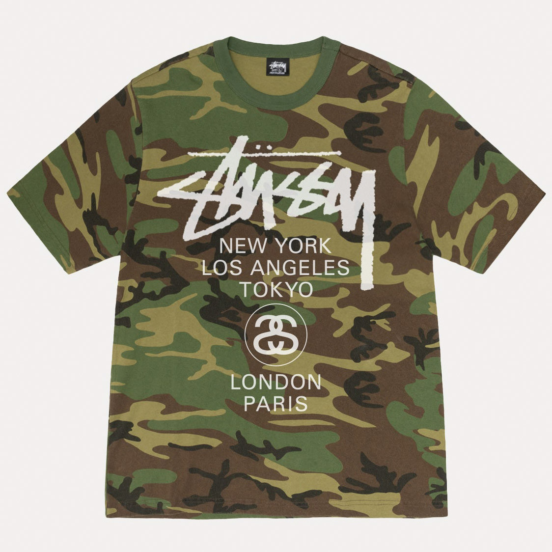 Stussy-World-Tour-London-Paris-Tee-Camo Stussy Merch Londres Paris Shirt