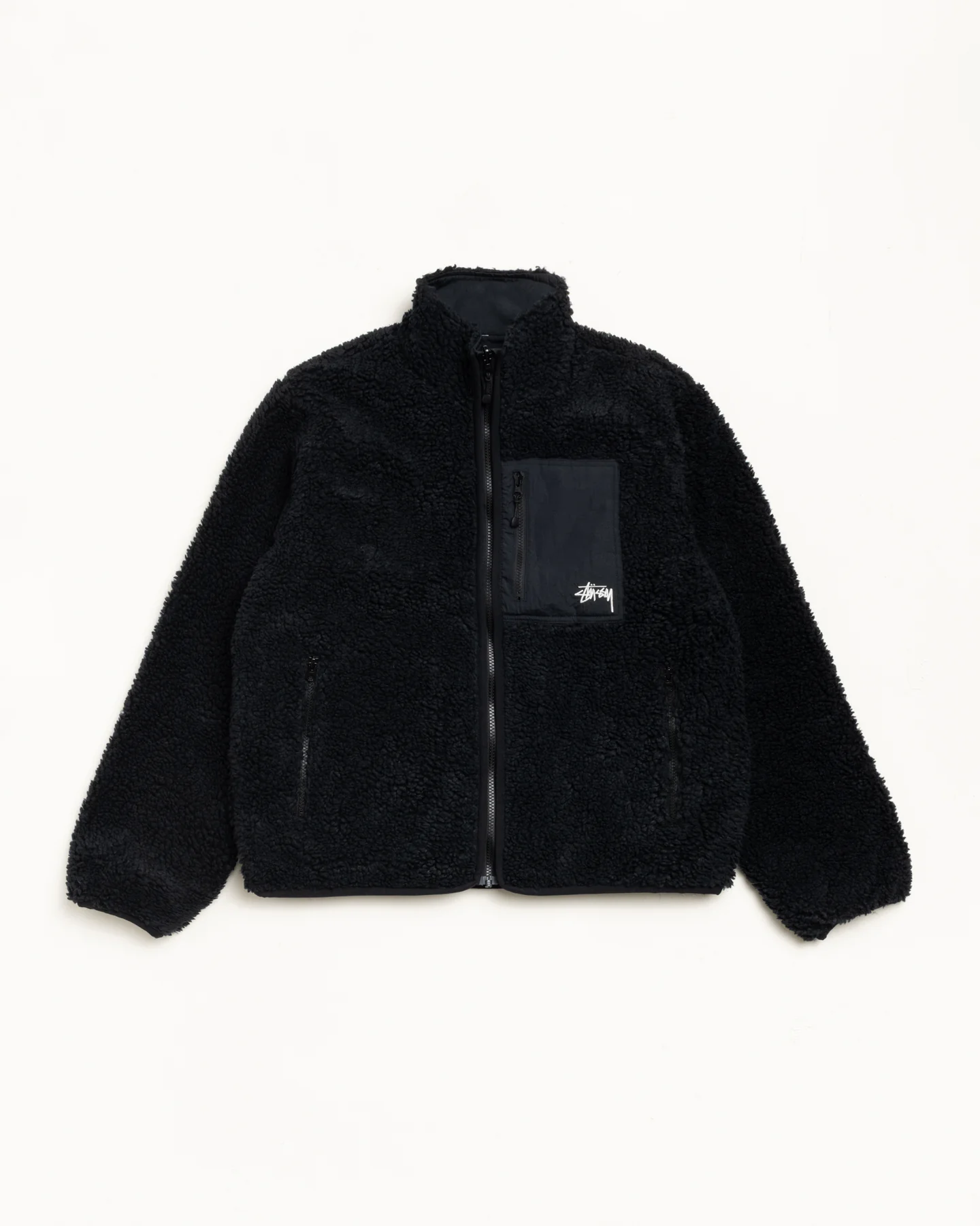 SHERPA-REVERSIBLE-Black-JACKET (1) Stussy Merch Sherpa Réversible Noire Veste