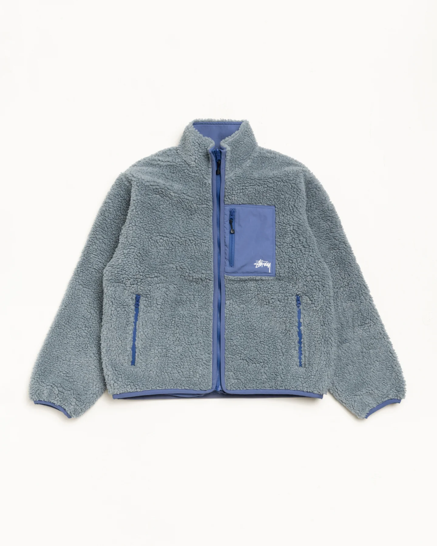 SHERPA-REVERSIBLE-JACKET (1) Stussy Merch Sherpa Bluestone Veste