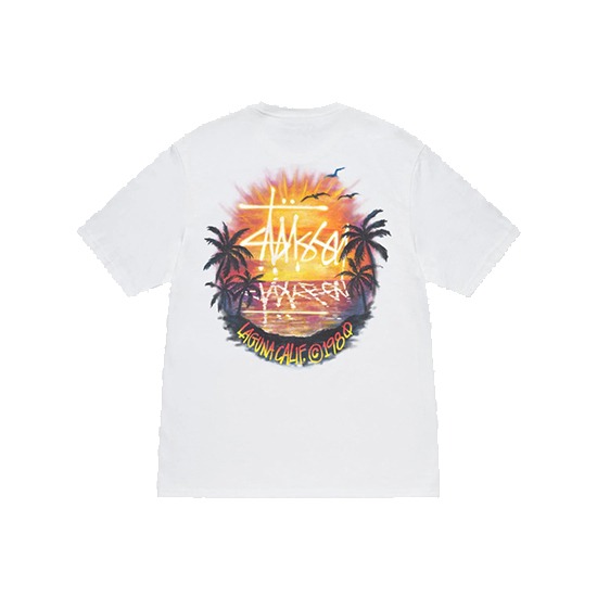 Stussy-Sunset-T-Shirt (1) Stussy Merch Sunset Blanc Maillot